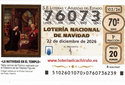 Anverso del décimo 76073 de la Lotería de Navidad 2026, de Anglès (Girona)